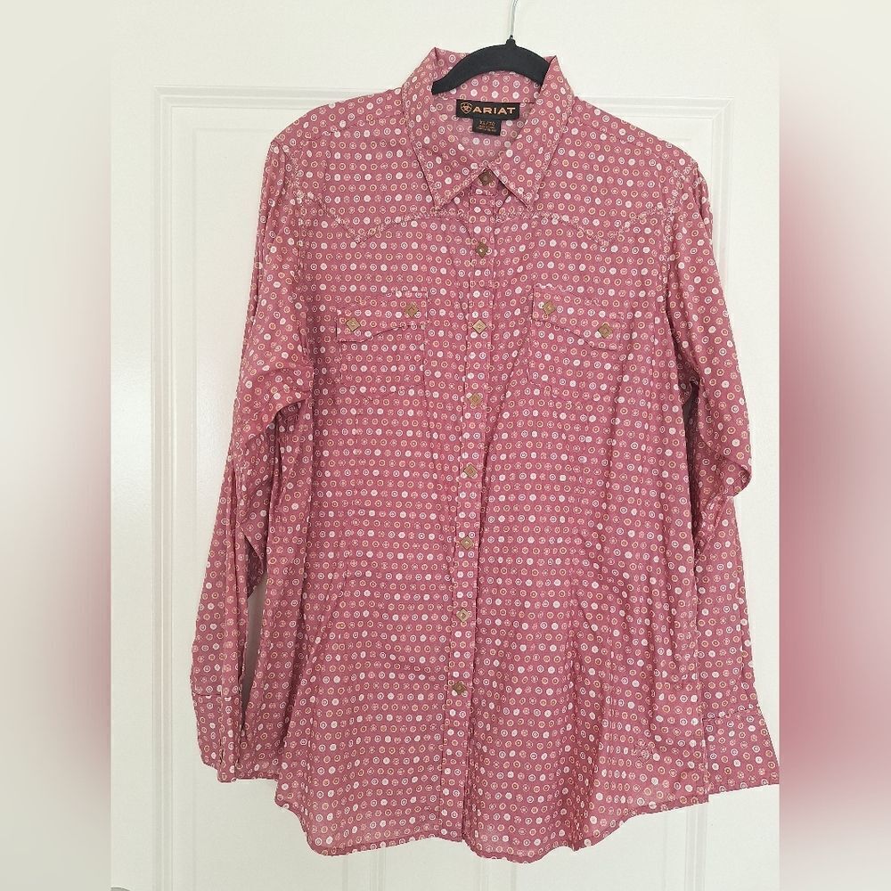 Ariat‎ cotton pink white shirt long sleeve size XL/TG
